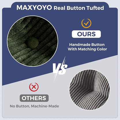 MAXYOYO Loveseat Sofa Couch, Upholstered Bean Bag Chair Cloud 2-Seat for Adults, Boneless Couch with Tufted Cushion & Pillows, Sofa in A Box, No Assembly Required, Dark Green