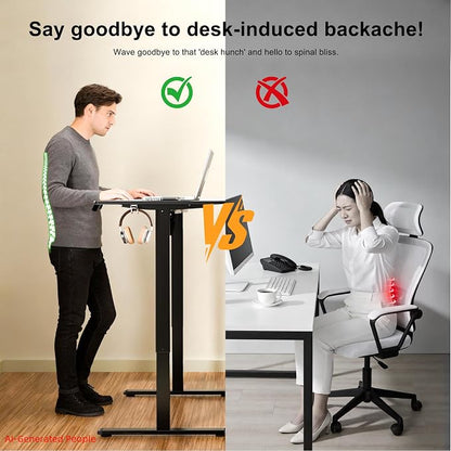 ERGOMAKER Electric Standing Desk, 63" x 23.6" Height Adjustable Sit Stand Desk with Splice Board for Home Office, Computer Desk Memory Preset (Black Frame, Black Desktop)