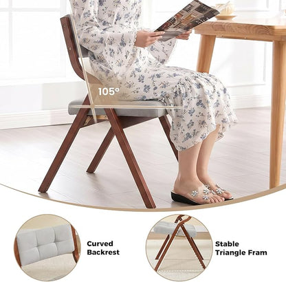 Folding Chairs with Cushion Set of 6,Padded Foldable Dining Chairs,Portable Wooden Folding Dining Chairs for Dining Room Kitchen Wedding Party Indoor Linen Walnut Lightgrey