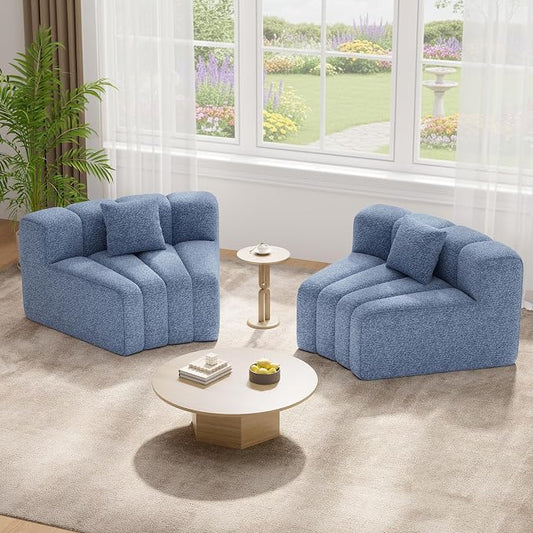 Luxanimarion 2PCS 1/8 Round Modular Sectional Sofa, 2 Seater Modern Curved Cloud Couch Modules, Convertible Boneless Couches for Living Room, No Assembly Required, Light Blue