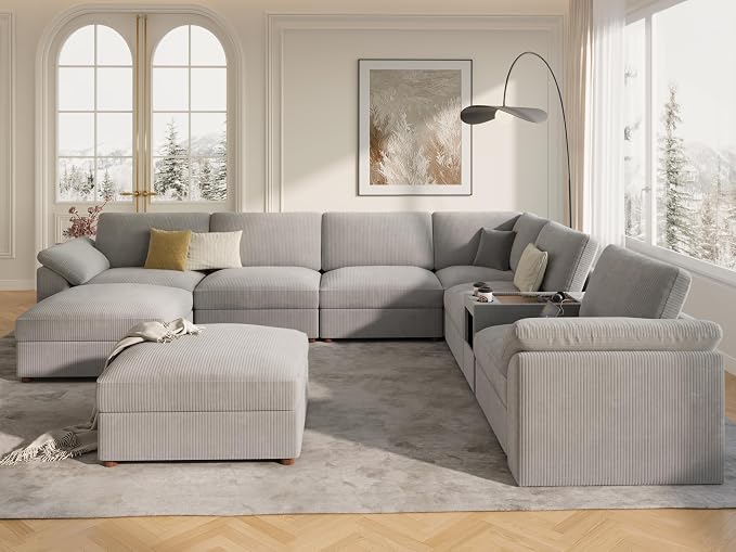 EASE MOOSE Sectional Modular Sofa, Oversized U Shape Sectional Couch Wide Deep seat Sectional Sofa, Comfortable Grey Modular Sofa,Light Gray