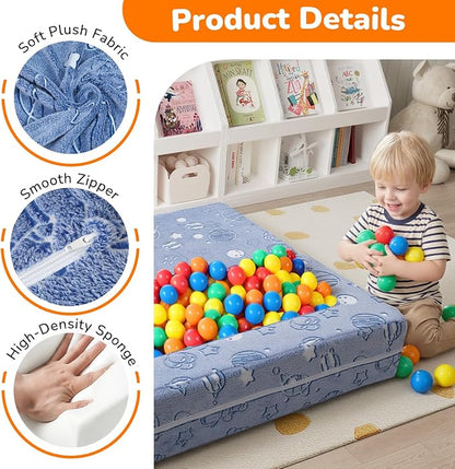 MeMoreCool Modular Kids Sofa, Glow in The Dark Space Kids Play Couch Sofa, Blue Fold-Out Foam Lounger Chair for Girls and Boys, Bedroom and Playroom