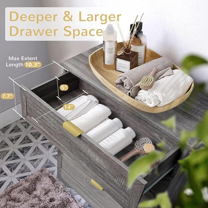 37-inch Tall Chest of Drawers, 4 Drawer Dresser for Bedroom, Grey Wood Dresser with Large Drawers, Modern Storage Cabinet for Closet, Living Room, Entryway, Wash Grey