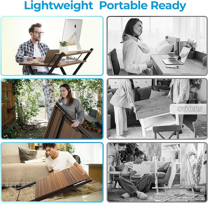 GreenForest Folding Desk No Assembly Required, 2 Tier Computer Desk with Monitor Shelf, 30 Inch Foldable Home Office Table for Work from Home Apartment Dorm Study Room, Espresso