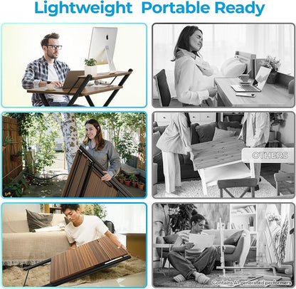 GreenForest Folding Desk No Assembly Required, 2 Tier Computer Desk with Monitor Shelf, 30 Inch Foldable Home Office Table for Work from Home Apartment Dorm Study Room, Espresso