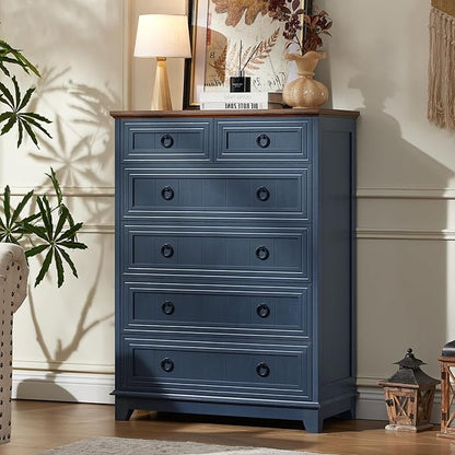 Joaxswe Farmhouse 6 Drawer Dresser for Bedroom Set of 2, 41" Tall Small Dressers & Chest of Drawers, Rustic Wood Dresser with Metal Handle, Storage Organizer Closet for Living Room, Hallway, Entryway