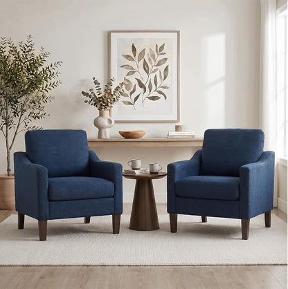 VKNOW Mid-Century Accent Chair, No Tools Assembly Required, Modern Upholstered Polyester Armchair for Living Room,Comfy Reading Accent Chairs with Wood Legs for Bedroom, Navy Blue