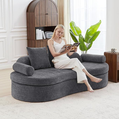 AVZEAR 78" Curved Loveseat Sofa, Modern 2 Seater Cloud Couch for Living Room, Chenille Upholstered Love Seat with High-Density Foam, No Assembly Required, 2 Bolster Pillows & 2 Square Pillows (Gray)