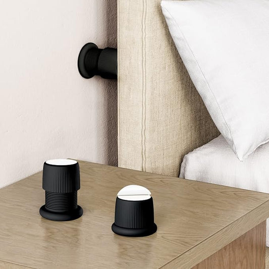 Headboard Stoppers, 1.6-2.6 inches Bed Wall Stopper, Adjustable Bed Frame Anti-Shake Tool, Headboard Bed Stabilizer for Wall Furniture (Black - 2 pcs)