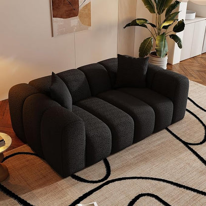 WHGBJA Loveseat Boneless Couch with Memory Foam, Armset, Chenille Fabric, Black Sofa Couch for Living Room/Bedroom, 70"