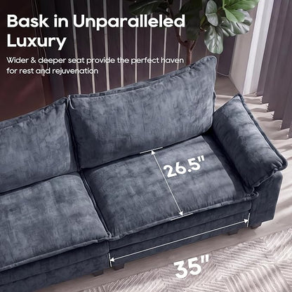 URRED Oversized Modular Sectional Sofa, 87" L Shaped Modern Comfy Cloud Couch with Movable Ottoman & Pillows, Deep Seat Couches for Living Room, Bedroom or Apartment (Chenille Blue, 87" L Shaped)
