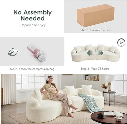 110.2" Curved Sectional Sofa,Luxury Wood Grain Chenille Fabric, Oversized Sectional Sofa,Compression Curved Couch for Living Room,No Assembly Needed (White, 110.2 Inch)