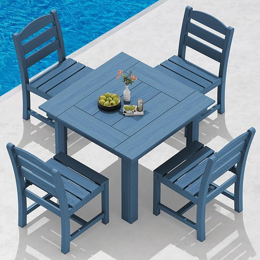 SERWALL HDPE Outdoor Square Dining Set for 4 | with Armless Chair Seat