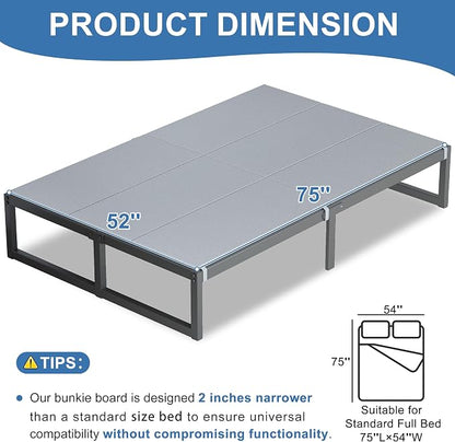 Lutown-Teen Bunkie Board Full Under Mattress High-Density Polymer Full Size Bunkie Board Anti-Sag, Breathable, Moisture Resistant, Noise Minimizing, Gray