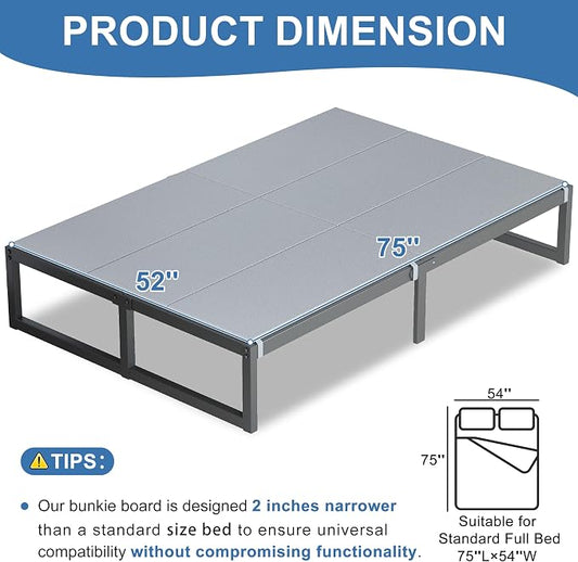 Lutown-Teen Bunkie Board Full Under Mattress High-Density Polymer Full Size Bunkie Board Anti-Sag, Breathable, Moisture Resistant, Noise Minimizing, Gray