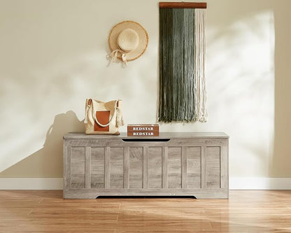 VANKILEY 51.2" Storage Chest Extra Large,Storage Bench with 2 Safety Hinges,Shoe Bench,51.2 * 15.7 * 19.1 inches,Wooden Trunk for Bedroom,livingroom,entryway,Supports 220 lb,Easy Assembly(Greige