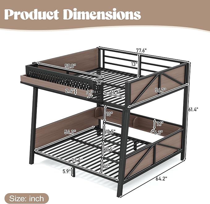Bellemave Bunk Bed Full Over Full with LED, Heavy Duty Metal Bunk BedFrame with Storage Shelves and Lights, Black