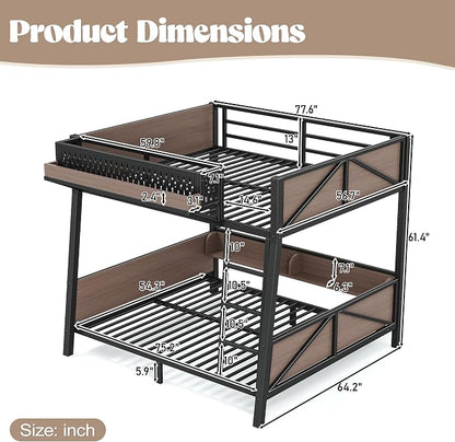 Bellemave Bunk Bed Full Over Full with LED, Heavy Duty Metal Bunk BedFrame with Storage Shelves and Lights, Black