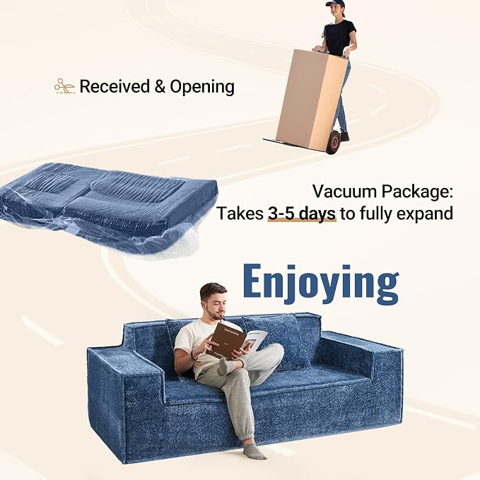 77'' Modern Cloud Loveseat Sofa in Chenille, Deep Seat Boneless Couches Includes 2 pcs Pillows for Living Room, Bedroom, Apartment(Blue)