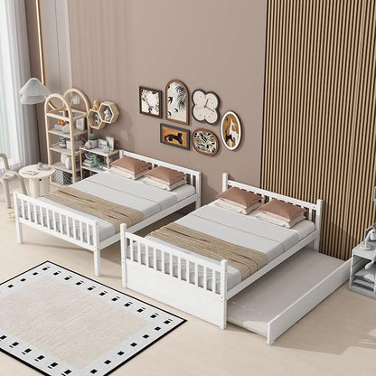 Bellemave Full Over Full Bunk Bed with Trundle,Convertible Bunk Beds with Ladder & Safety Guardrails,Full Size Trundle Bunk Beds for Kids Girls Boys,White
