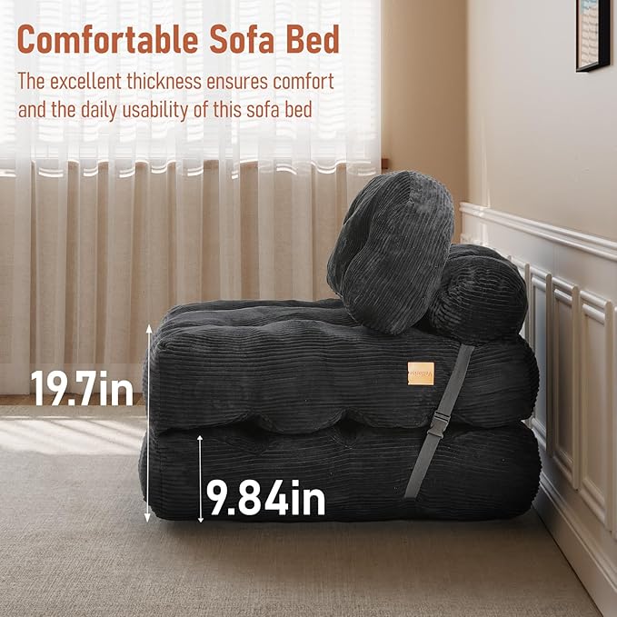 Folding Sofa Bed, Convertible Sleeper Chair with Back Support and Pillow Futon,Boneless Foldable Couch for Living Room/Guest Use/Home Office, Foldable Chair Bed for Adults, Dark Gray