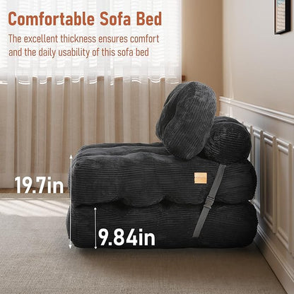 Folding Sofa Bed, Convertible Sleeper Chair with Back Support and Pillow Futon,Boneless Foldable Couch for Living Room/Guest Use/Home Office, Foldable Chair Bed for Adults, Dark Gray