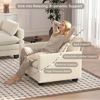 Gizoon Cloud Accent Chair with Washable Cover, Corduroy Single Sofa Chair with Comfy Deep Seat, Modern Armchair with Pillow for Living Room Bedroom, Beige