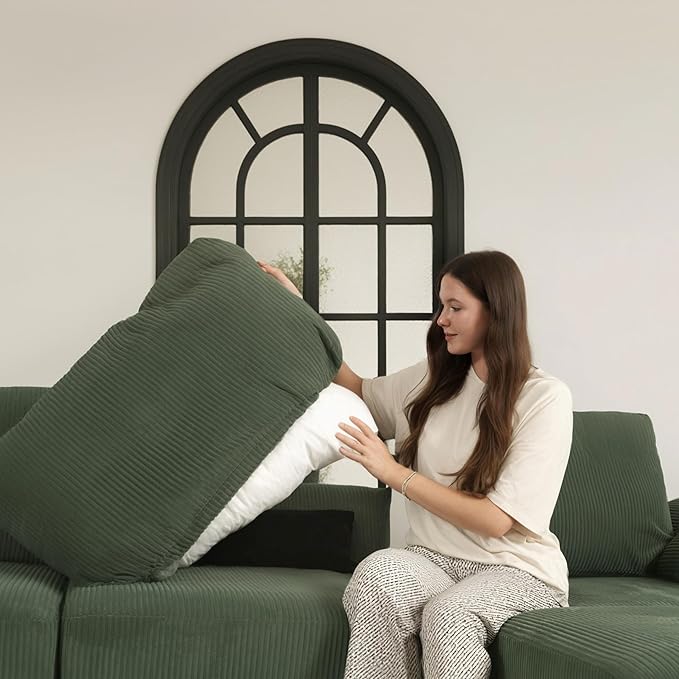 EASE MOOSE Oversized L Shape Sectional Modular Sofa, Extra Large Deep Seat Couch Modular Removable Washable Sectional Couch,Green