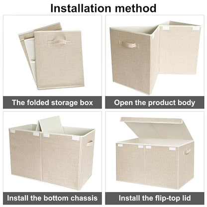 Large Toy Box Chest Storage with Lid - Collapsible Kids Toys Boxes Organizer Bins Baskets with Handles for Boys, Girls, Nursery, Playroom, Clothes, Blanket, Bedroom(Beige)