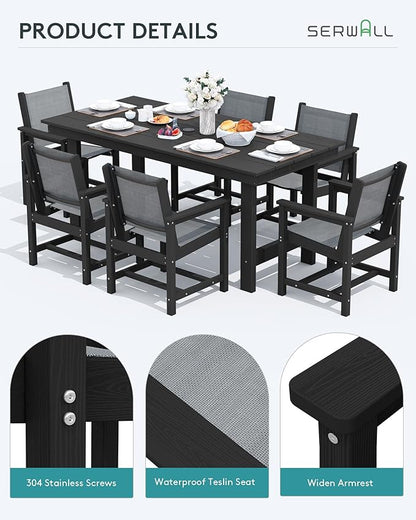 SERWALL 5 Piece Patio Dining Sets, Outdoor HDPE Dining Furniture Set with Umbrella Hole Cut-Out Table and 4 Woven Chairs, Black