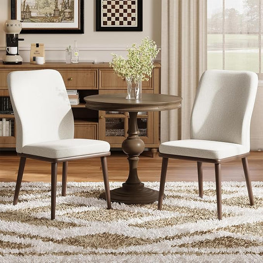 MALOL Upholstered Dining Chairs Set of 2, Modern Kitchen Chairs with High Back, Padded Fabric Dining Room Chair with Solid Wood Legs for Restaurant/Cafe/Home, Beige