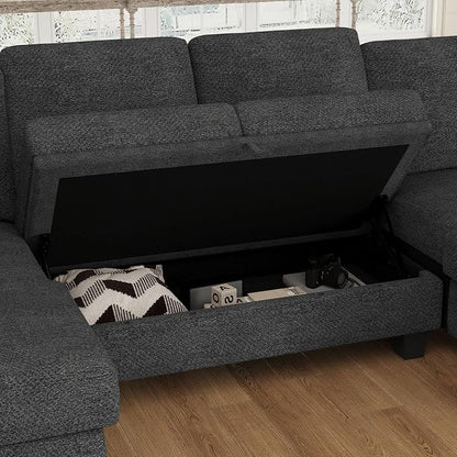 Belffin Modular Sectional Sleeper Sofa Bed with Storage Chaise L Shaped Sectional Couches for Living Room Armrest with Cup Holder. Dark Grey Couch