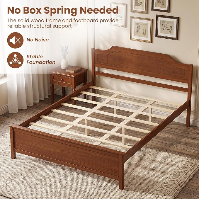 Giantex Queen Size Wooden Bed Frame with Headboard, Wood Slat Support | Farmhouse Platform Bed with Heavy Duty Mattress Foundation, Under-Bed Storage, No Box Spring Needed, Easy Assembly (Walnut)