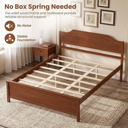 Giantex Queen Size Wooden Bed Frame with Headboard, Wood Slat Support | Farmhouse Platform Bed with Heavy Duty Mattress Foundation, Under-Bed Storage, No Box Spring Needed, Easy Assembly (Walnut)