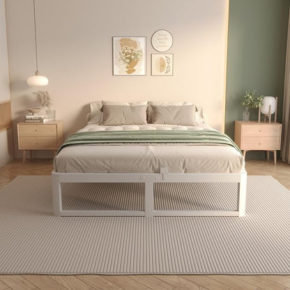 VYM 12 Inch Full Bed Frame, Platform Bed Frames with Metal Gaskets, Anti-Slip Mattress Stopper, No Box Spring Needed, Heavy Duty Steel Slat Support 3500 LBS, Round Corner Leg, Easy Assembly, White