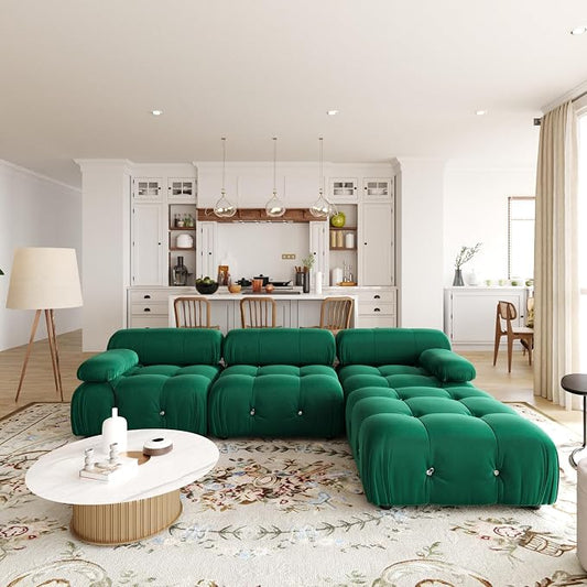 104" Convertible Modular Sectional Sofa, L-Shaped Velvet Sectional Couch with Chaise Ottoman, Minimalist Modern Sofas for Living Room Bedroom Office Apartment (Green)