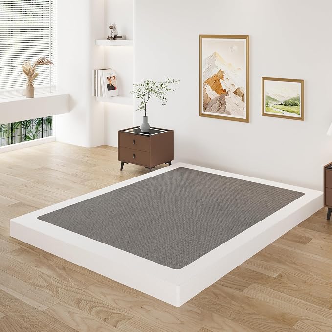 Lutown-Teen 3 Inch Full Size Box Spring Low Profile, Heavy Duty Metal Box Spring Full Bed Base with Fabric Cover, Mattress Foundation, Noise Free, Easy Assembly