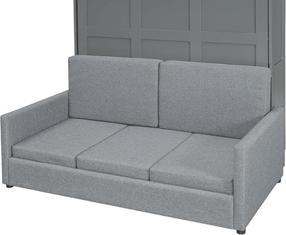 Ball & Cast Murphy Bed Full Size Wall Bed with Sofa,can be Folded,Multifunctional Wood Hideaway Cabinet Bed Frame,Slat Support,Save Space,for Apartment,Guest Room,Gray