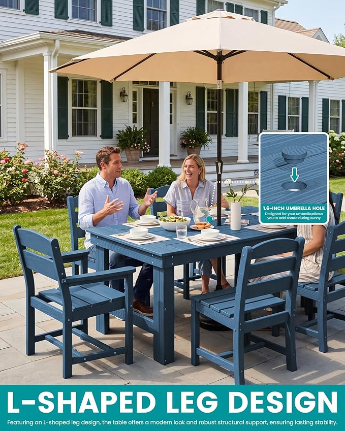 SERWALL HDPE Outdoor Dining Table and Chairs Set for 4 | with Armless Chair Seat