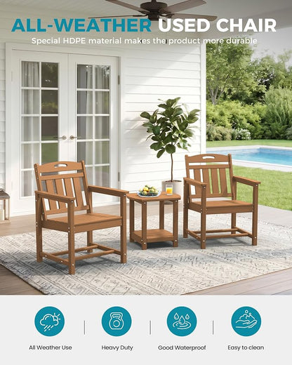 Ciokea Outdoor Patio Dining Chair Set of 2, HDPE Porch Chairs for Dining Table, All-Weather Durable Outdoor Furniture for Backyard, Poolside, Lawn & Garden, Teak