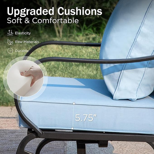 PHI VILLA Metal Patio Sofa with 5.75" Extra-Thick Waterproof Cushion, 3 Seater Deep Seat & High Back Outdoor Couch, All Weather Porch Furniture for Deck Backyard Front Porch Apartment,Blue