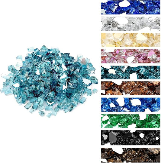 Onlyfire 10 lbs Fire Glass Rocks 1/4 Inch, Reflective Tempered Glass for Propane Fire Pit & Gas Fireplace, High Luster Firepit Glass Stones for Fire Table, Aqua Blue (Multicolor Options Available)