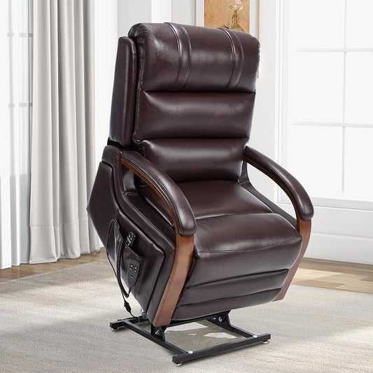 Trustyue Power Lift Recliner Chair, 180° Lay Flat Recliner, Lift Chair with Massage and Heat, Standing Assistance, Living Room Chair for Elderly People(Faux Leather Dark Brown)