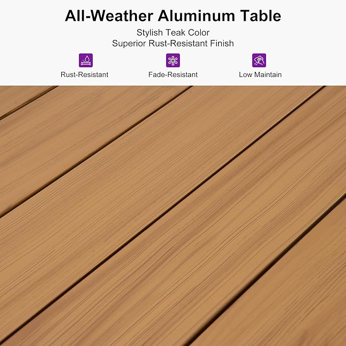 PURPLE LEAF 14 Pieces Patio Dining Set Wicker Outdoor Furniture Oversize Rectangular Table and Chairs Set for Garden Deck Teak-Finish Aluminum Frame Backyard Kitchen Set, Cushions and Pillows Included