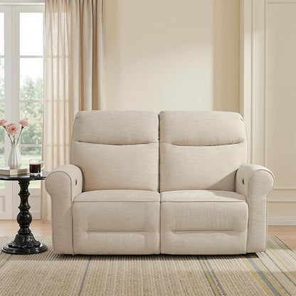 MCombo 64.6" Wall Hugger Power Loveseat Recliner Sofa with USB Ports, Reclining Loveseat for Small Spaces Living Room RV, Fabric PR635M1 (Beige)