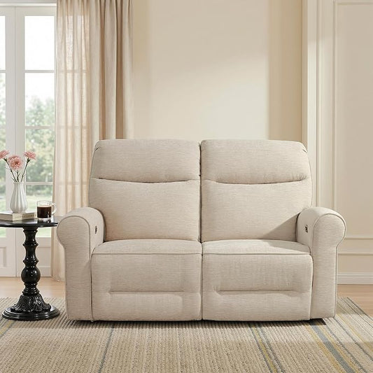 MCombo 64.6" Wall Hugger Power Loveseat Recliner Sofa with USB Ports, Reclining Loveseat for Small Spaces Living Room RV, Fabric PR635M1 (Beige)