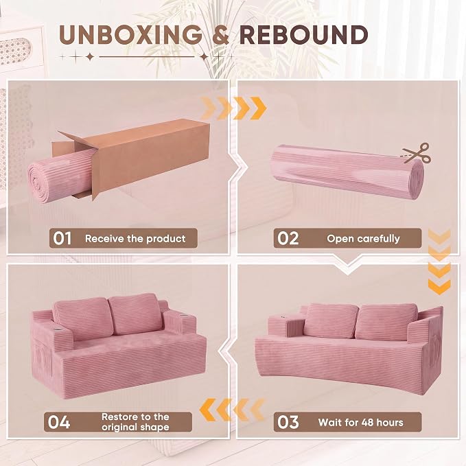 Homall 67” Cloud Couch Sofa 2 Seater Comfy Upholstered Loveseat Floor Sofa with High Density Memory Foam, No Assembly Required, Boneless Couch for Bedroom Living Room (Pink, Loveseat)