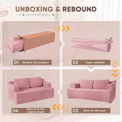 Homall 67” Cloud Couch Sofa 2 Seater Comfy Upholstered Loveseat Floor Sofa with High Density Memory Foam, No Assembly Required, Boneless Couch for Bedroom Living Room (Pink, Loveseat)