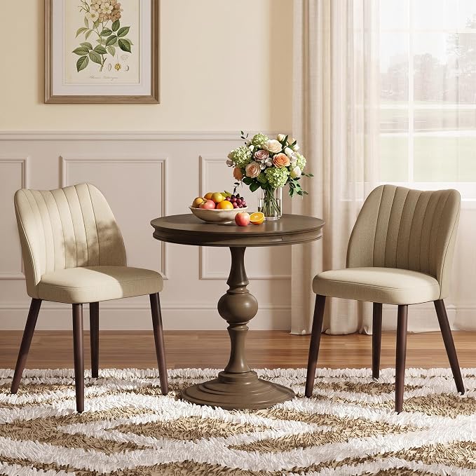 Upholstered Dining Chairs Set of 2, Modern Fabric Dining Chairs with Curved Backrest & Solid Rubber Wood Legs, Padded Kitchen Dining Room Chairs for Restaurant Cafe, Camel