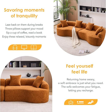 110.2" Curved Sectional Sofa,Luxury Wood Grain Chenille Fabric, Oversized Sectional Sofa,Compression Curved Couch for Living Room,No Assembly Needed (Orange, 110.2 Inch)